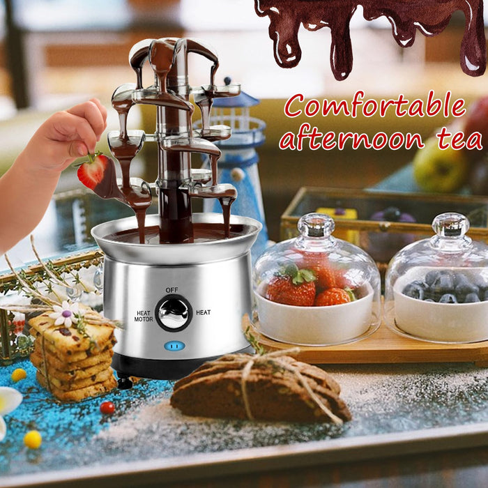 Stainless Steel Electric Chocolate Fondue Fountain Machine Chocolate Fountain 4 Tier, 2.5lb Capacity Hot Chocolate Capacity for Nacho Cheese, Sauce, Liqueuers, Christmas, Wedding, Birthday Party