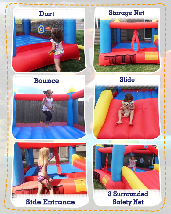 Action Air Bounce House, Inflatable Bouncer with Air Blower, Jumping Castle with Slide, Family Backyard Bouncy Castle, Durable Sewn with Extra Thick Material, Idea for Kids