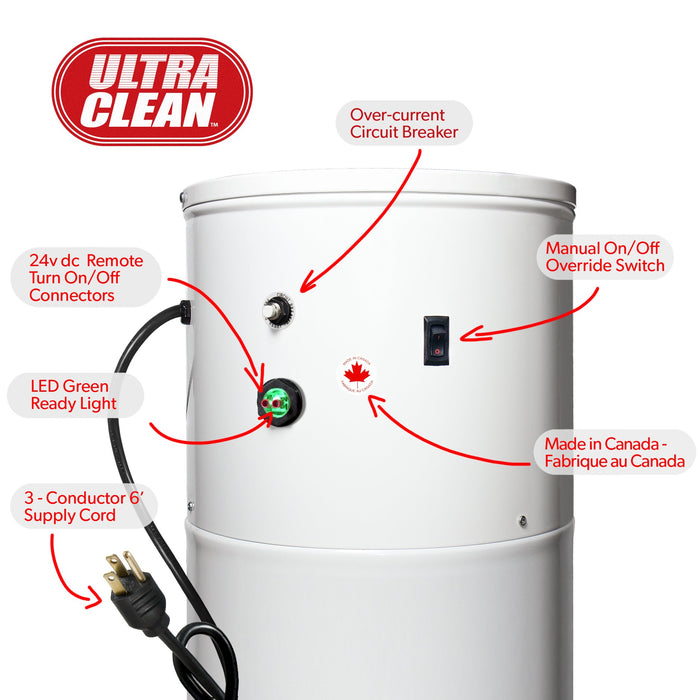 Made in Canada Ultra Clean SC200 Central Vacuum System, Tangential Bypass Motor up to 7,500 sq.ft Home with Deluxe Electric Hose, Powerhead, Accessories, Garage Kit Complete Package (Pigtail, 30 foot)