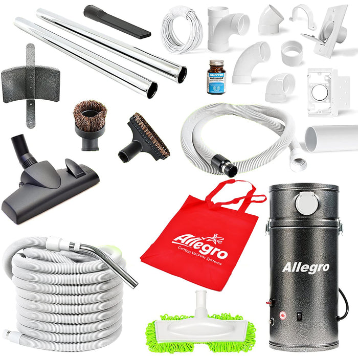 Allegro Central Vacuum 30 ft. Deluxe Package with 1 Inlet Installation Kit for RVs Campers Trailer Yacht