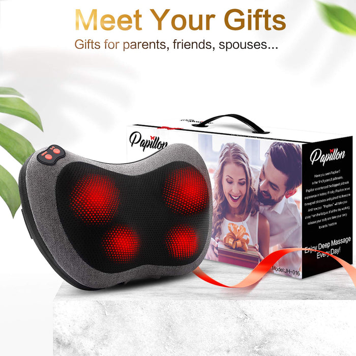 Papillon Shiatsu Back and Neck Massager with Heat, Deep Tissue Kneading,Electric Massage Pillow for Back,Shoulders,Legs,Foot,Body Muscle Pain Relief,Use at Home,Car,Office