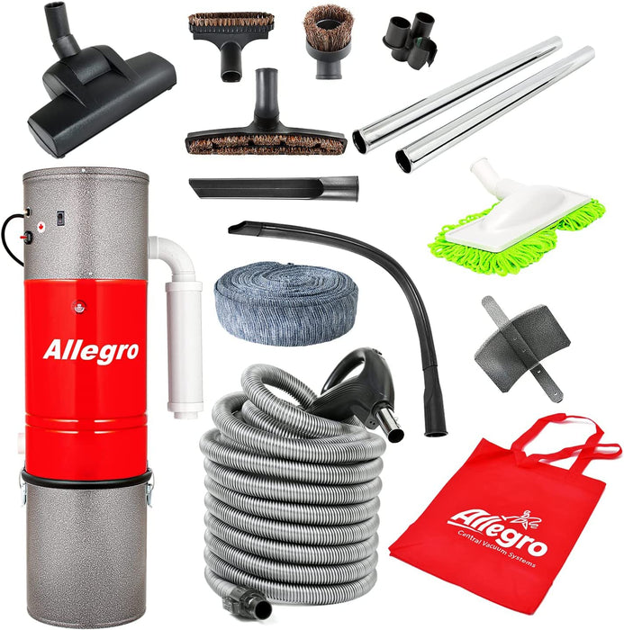 Allegro Central Vacuum System 3,000 sq. ft. Home, 30' Hose Kit and Cleaning Accessories