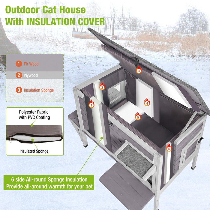 GUTINNEEN Outdoor Cat House Insulated for Winter Weatherproof Feral Cat Shelter