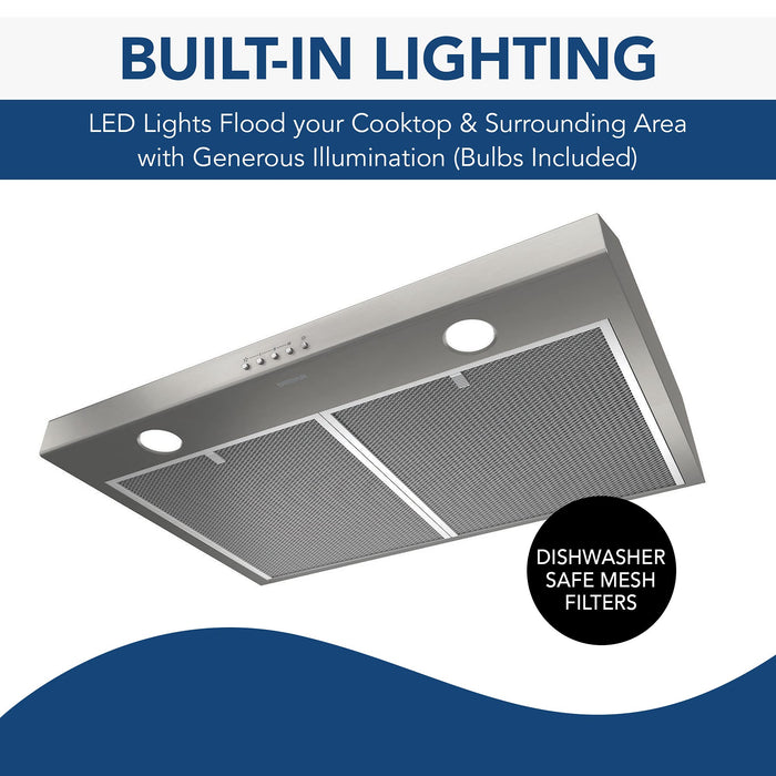 Broan-NuTone BCSQ130SS Three-Speed Glacier Under-Cabinet Range Hood with LED Lights ADA Capable, 1.5 Sones, 375 Max Blower CFM, 30-Inch, Stainless Steel