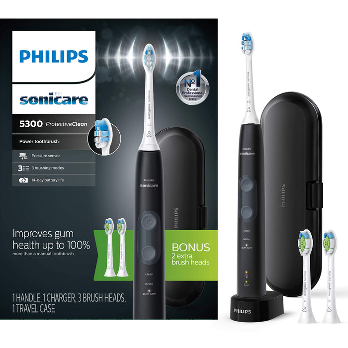 Philips Sonicare ProtectiveClean 5300 Rechargeable Electric Power Toothbrush, Black, HX6423/34