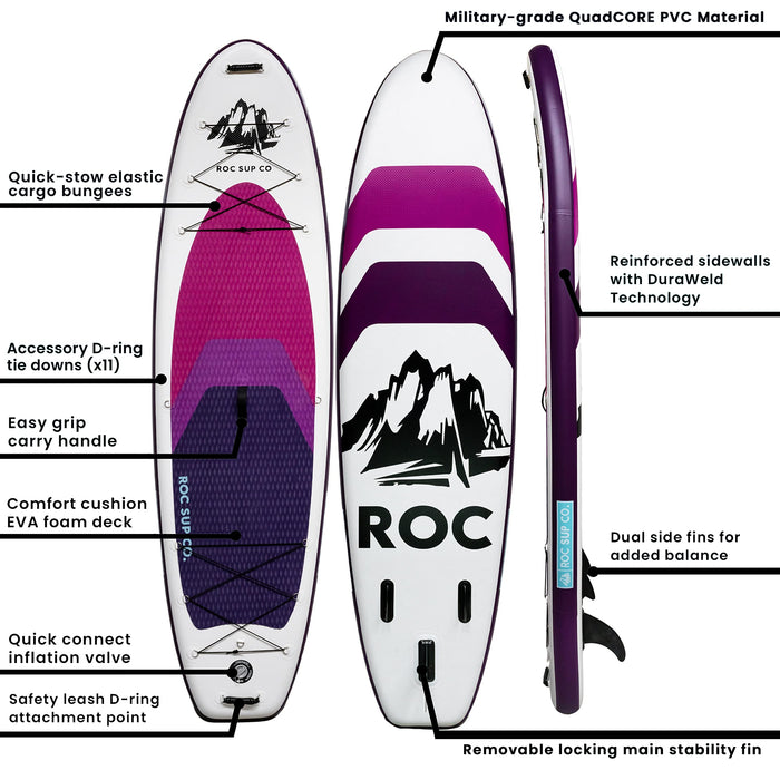 Roc Inflatable Stand Up Paddle Boards 10 ft 6 in with Premium SUP Paddle Board Accessories, Wide Stable Design, Non-Slip Comfort Deck for Youth & Adults (Violet, 10 Ft 6 in)