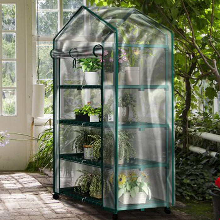 4 Tier Mini Greenhouse - Portable Greenhouse with Locking Wheels and PVC Cover for Indoor or Outdoor - 27 x 19 x 63-Inch Green House by Home-Complete