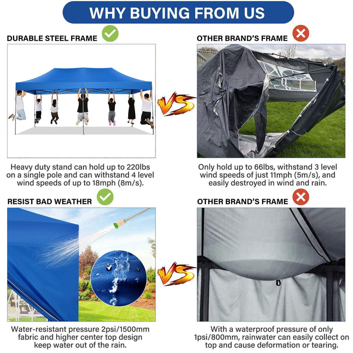 COBIZI 10x20 Pop Up Canopy with 6 Sidewall,Heavy Duty Canopy UPF 50+ All Season Wind Waterproof Commercial Outdoor Wedding Party Tents for Parties Canopy Gazebo with Roller Bag(10 x 20 ft Blue)