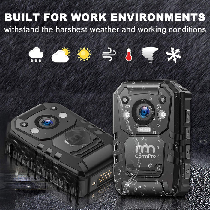 1296P HD Police Body Camera,64G Memory,CammPro I826 Premium Portable Body Camera,Waterproof Body-Worn Camera,Night Vision,GPS for Law Enforcement Recorder,Security Guards,Personal Use1