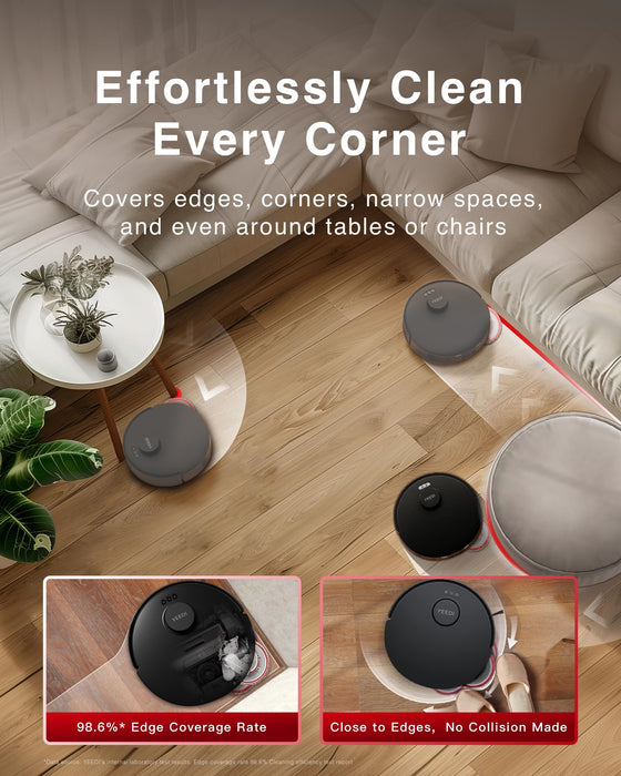 Yeedi M12 PRO+ Robot Vacuum and Mop, 11000Pa Strong Suction, ZeroTangle Technology, TruEdge Deep Mopping, Auto Mop Washing/Drying, Auto-Lift Mopping, Mini Omni Station, Black