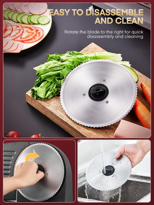 FOHERE Meat Slicer for Home Use, 200W Electric Deli Food Slicer with Removable Two 7.5” Blades, 0-15 Precise Thickness Knob Cut Deli Food, Meat Ham Bread Fruit, Include Food Carriage, Black