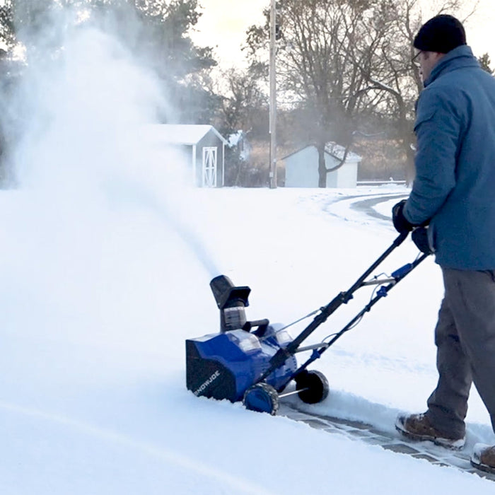 Snow Joe 24V-X2-SB18 18-Inch, 48-Volt IONMAX Cordless Snow Blower Kit (w/ 2 x 4.0-Ah Batteries + Charger), Blue