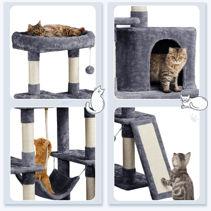 Yaheetech Large Multi-Level Cat Tree, 63 Inches Tall with Sisal-Covered Scratching Posts, Condo, Hammock, Dangling Ball, and Extended Platform for Cats to Play and Sleep