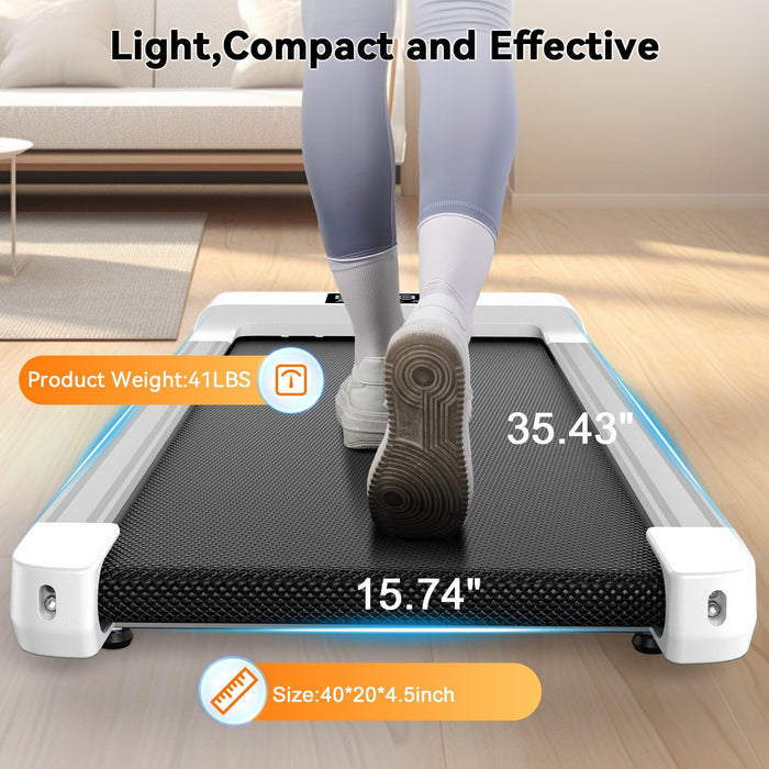 Smart Walking Pad, 2-in-1 Under Desk Treadmill for Home Office, Portable Walking/Jogging Machine with App & Remote Control, Fitness Data Recording (White-45 L)