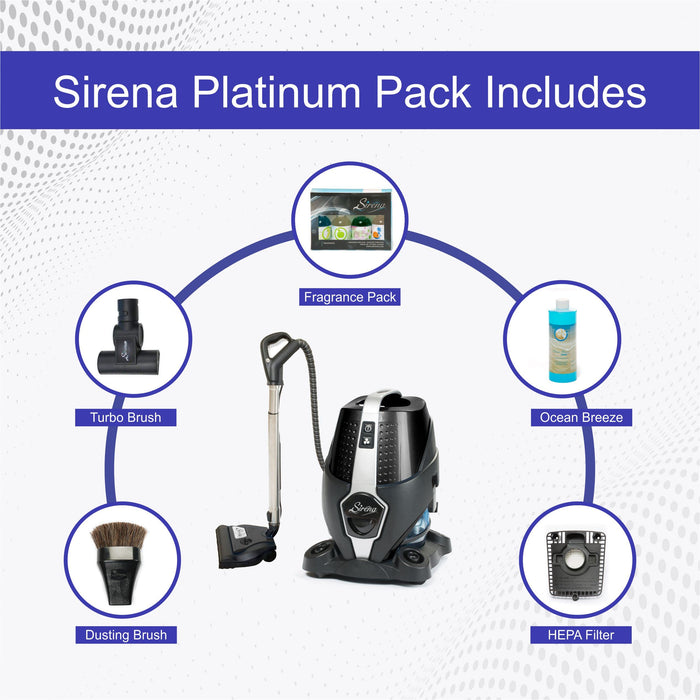 Sirena Bagless Vacuum Cleaner Black Platinum - Water Filtration Pet Vacuum with HEPA Filter and Turbo Brush - Hardwood Floor Sweeper, Air Purifier and Essential Oil Aroma Diffuser