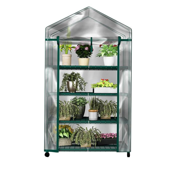 4 Tier Mini Greenhouse - Portable Greenhouse with Locking Wheels and PVC Cover for Indoor or Outdoor - 27 x 19 x 63-Inch Green House by Home-Complete