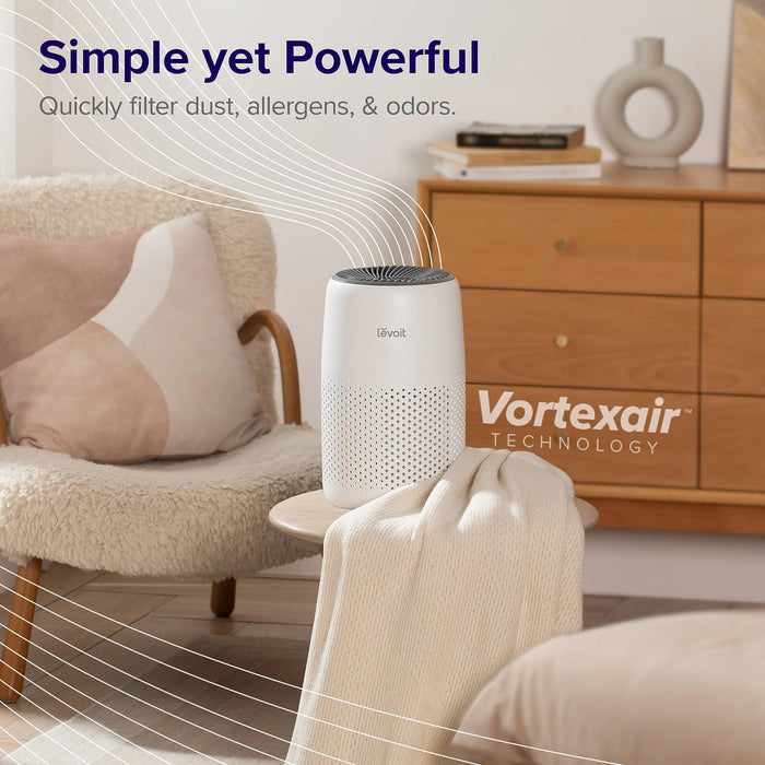 LEVOIT Air Purifiers for Bedroom Home, 3-in-1 Filter Cleaner with Fragrance Sponge for Sleep, Smoke, Allergies, Pet Dander, Odor, Dust, Office, Desktop, Portable, HEPA at Speed Ⅰ, Core Mini-P, White