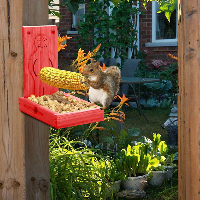 Proud Man Wild Squirrel Feeders Wooden Outdoors Decoration for Garden Outside Yard Backyard Tree Decor, Sturdy Squirrel Feeder Corn Cob Holder, with Solid Structure(Squirrel Feeder table-1pk)