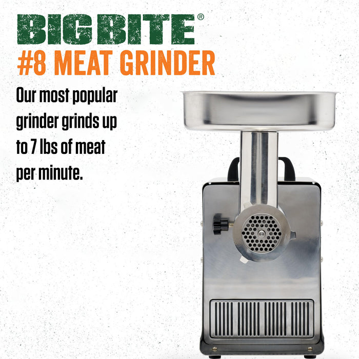 LEM Products BigBite #8 Meat Grinder, 0.50 HP Stainless Steel Electric Meat Grinder Machine, Ideal for Regular Use