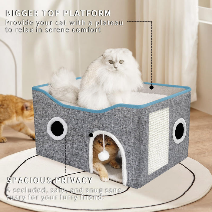 LQNQ Cat Houses for Indoor Cats, Large Cat Beds and Furniture with Fluffy Ball and Scratch Pad, Foldable Cat Cave for Multi Small Pet Kitten Rabbit