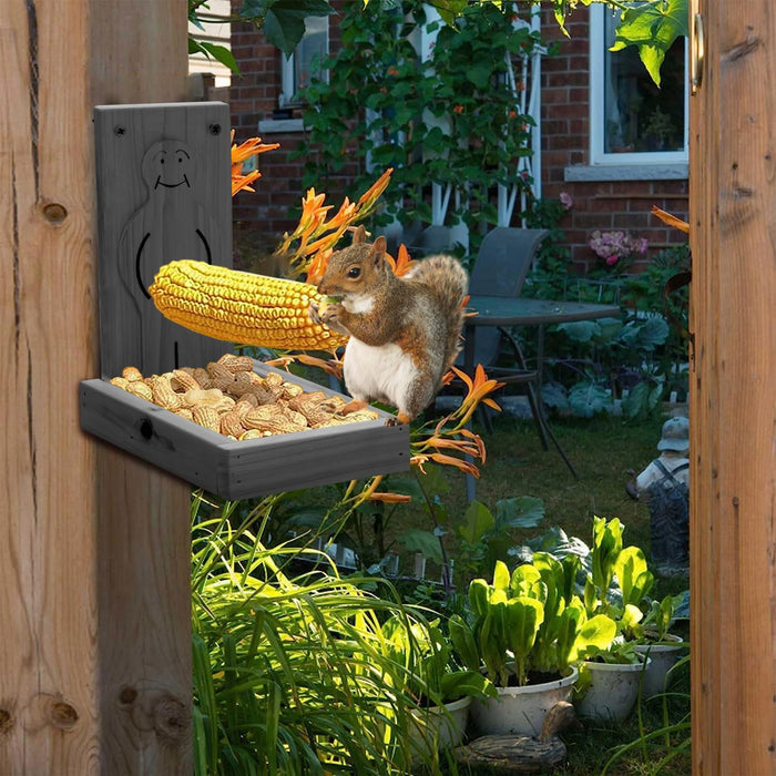 Proud Man Wild Squirrel Feeders Wooden Outdoors Decoration for Garden Outside Yard Backyard Tree Decor, Sturdy Squirrel Feeder Corn Cob Holder, with Solid Structure(Squirrel Feeder table-1pk)