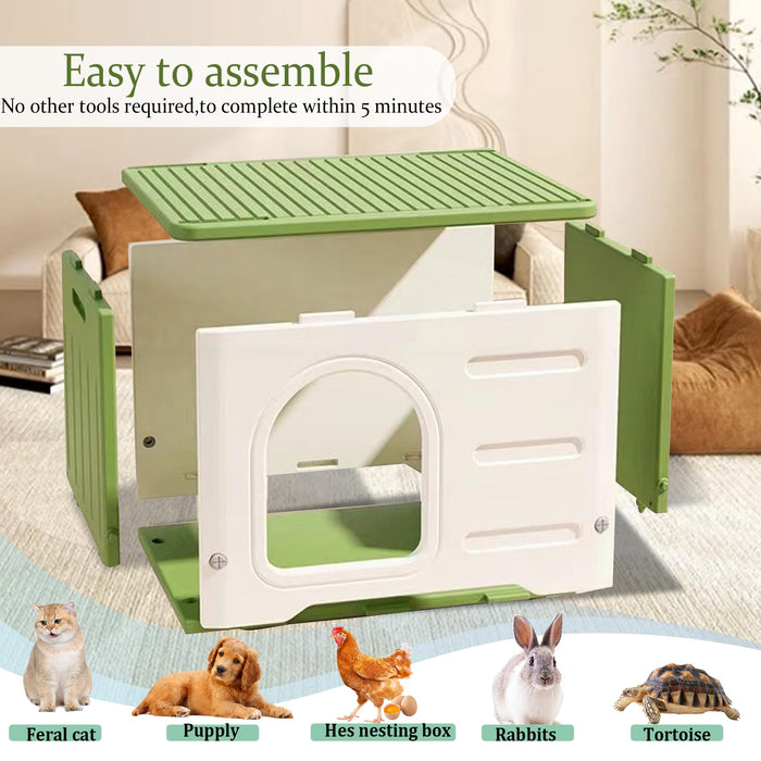 Waterproof Cat House Outdoor Indoor, Plastic Cat House for Outdoor Cats Feral Cat House Outdoor, Sturdy Cat Bed for Small Pet, Spacious, Assemble Easily -Grey