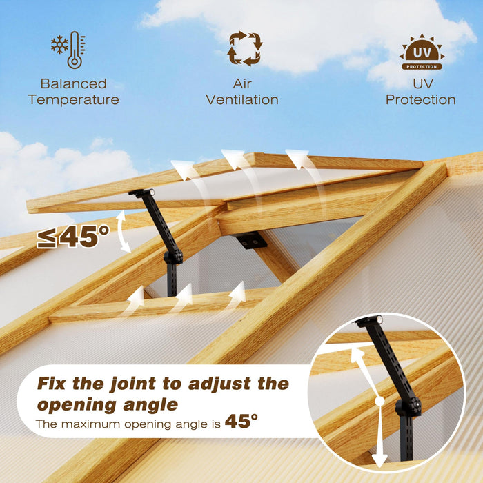 Mupater 6 x 8 x 8 Ft Wooden Polycarbonate Greenhouse with Ventilated Window and Lockable Door, Walk-in Greenhouse for Backyard, Natural