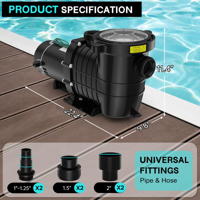 Oswerpon Pool Pump Above Ground/Inground, 2 HP 6900GPH Powerful Selfpriming Pool Pumps for 15,000-31,000 Gallons Pools, Dual Voltage Swimming Pool Pump with Strainer Basket & Drain Plug (2.0HP)