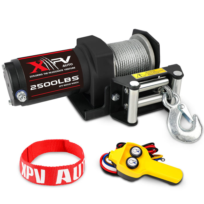 XPV AUTO 2500lbs Electric Winch 12V Waterproof Steel Cable with Wired Remote Control & Mounting Plate ATV UTV Towing Trailer Winch Off-Road