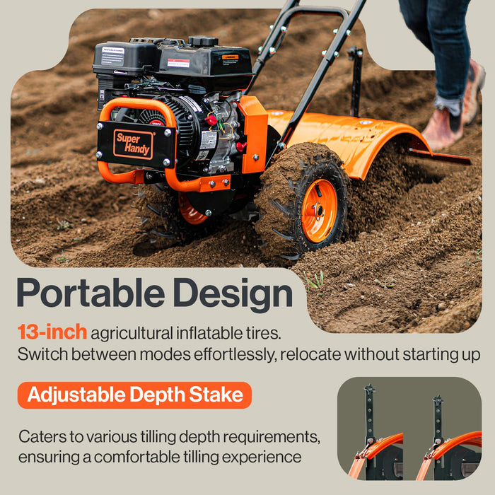 SuperHandy Rear Tine Tiller - 7HP Engine, 16" Width & 12" Depth Cultivator - Garden Soil Prep for Planting & Vegetable Beds