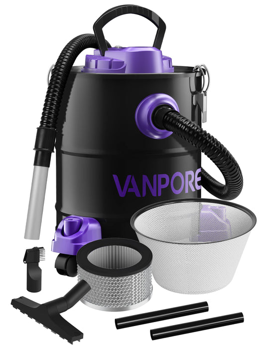 VANPORE 5.2 Gallon Ash Vacuum Cleaner with 1200W Powerful Suction, Ash Vac Collector with Wheeled Base for Fireplaces, Pellet Stoves, Wood Stove, Log Burner, Grills, Pizza Ovens, Fire Pits