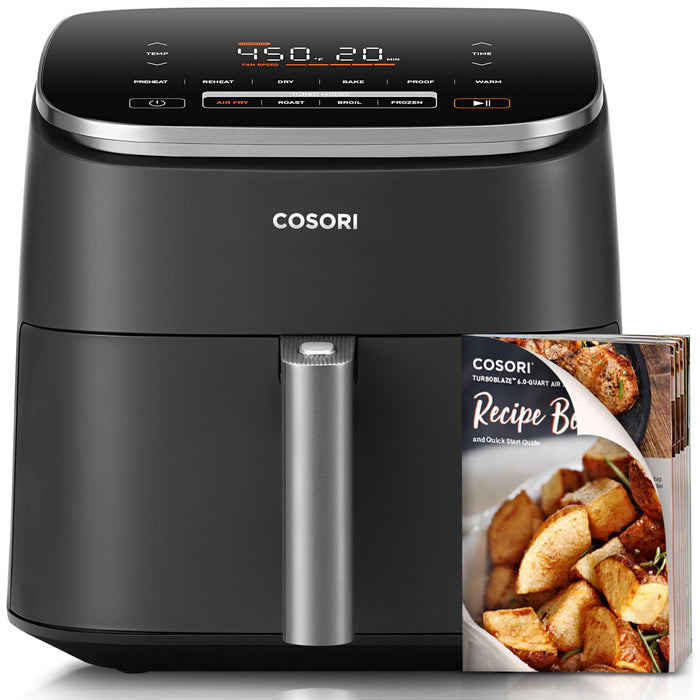 COSORI Air Fryer 6 Qt, 9-in-1 Functions, 5 Fan Speeds, Nutrition Facts for 100+ In-App Recipes, Faster Roast, Bake, Dehydrate, Reheat, Broil, Proof, 95% Less Oil, Dishwasher Safe, TurboBlaze, Gray