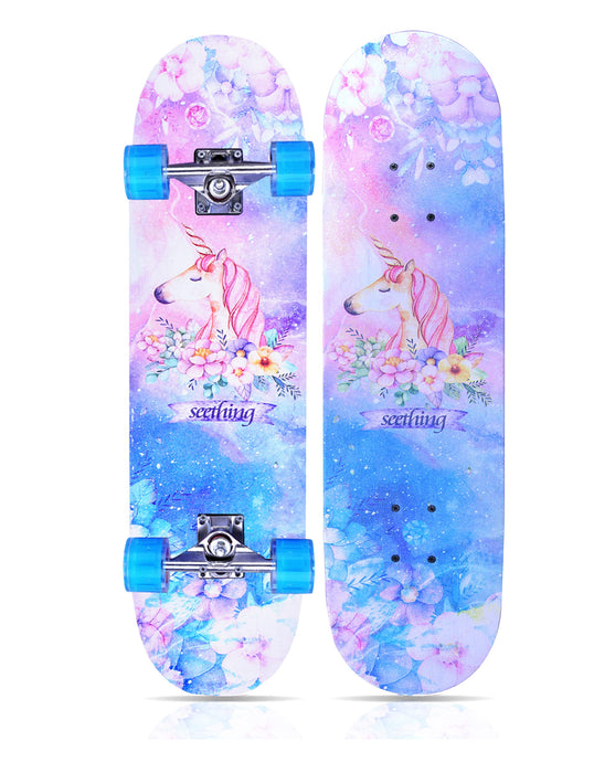 Skateboards for Girls Beginners Kids Teens Adults Women,31''x8'',7-Layer Maple,Double Kick Concave,Fascinating Cool,Solid&Durable Gift (Pink)