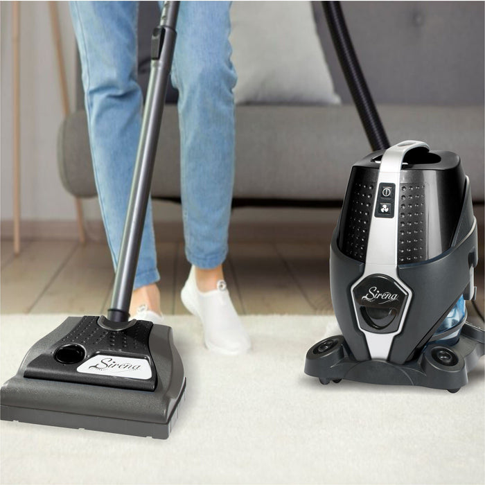 Sirena Bagless Vacuum Cleaner Black Platinum - Water Filtration Pet Vacuum with HEPA Filter and Turbo Brush - Hardwood Floor Sweeper, Air Purifier and Essential Oil Aroma Diffuser