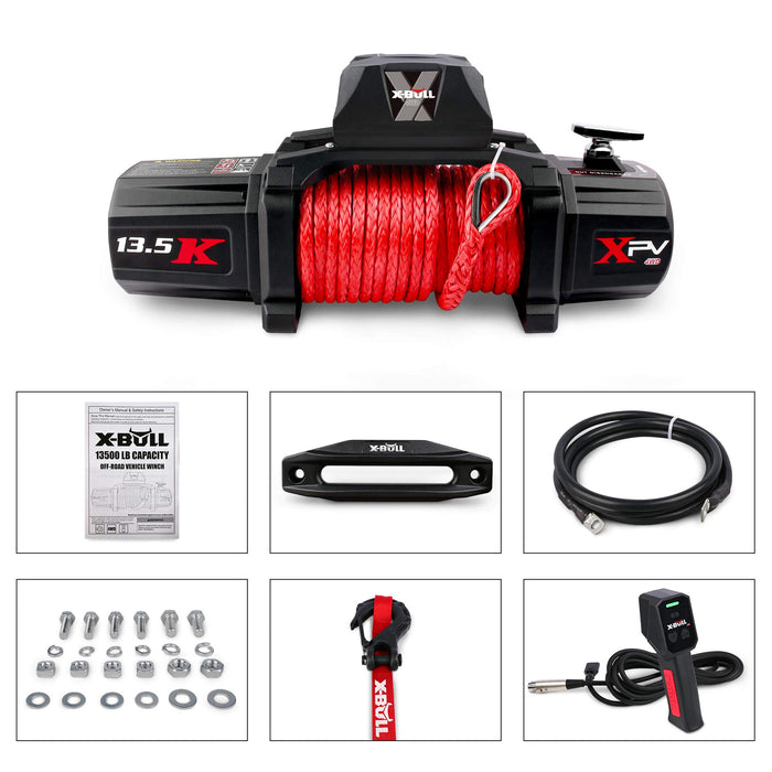 X-BULL Winch-13500 lb. Load Capacity Electric Winch Kit 12V Synthetic Rope,Waterproof IP67 Electric Winch with Hawse Fairlead, with Wireless Handheld Remote and Corded Control Recovery