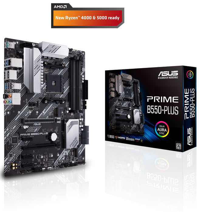 ASUS Prime B550-PLUS AMD AM4 Zen 3 Ryzen 5000 & 3rd Gen Ryzen ATX Motherboard (PCIe 4.0, ECC Memory, 1Gb LAN, HDMI 2.1, DisPlayPort 1.2 (4K@60HZ), Addressable Gen 2 RGB Header and Aura Sync).