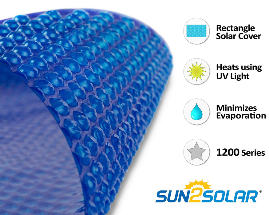 Sun2Solar Blue 16-Foot-by-32-Foot Rectangle Solar Cover | 1200 Series | Heat Retaining Blanket for In-Ground and Above-Ground Rectangular Swimming Pools | Use Sun to Heat Pool | Bubble-Side Down