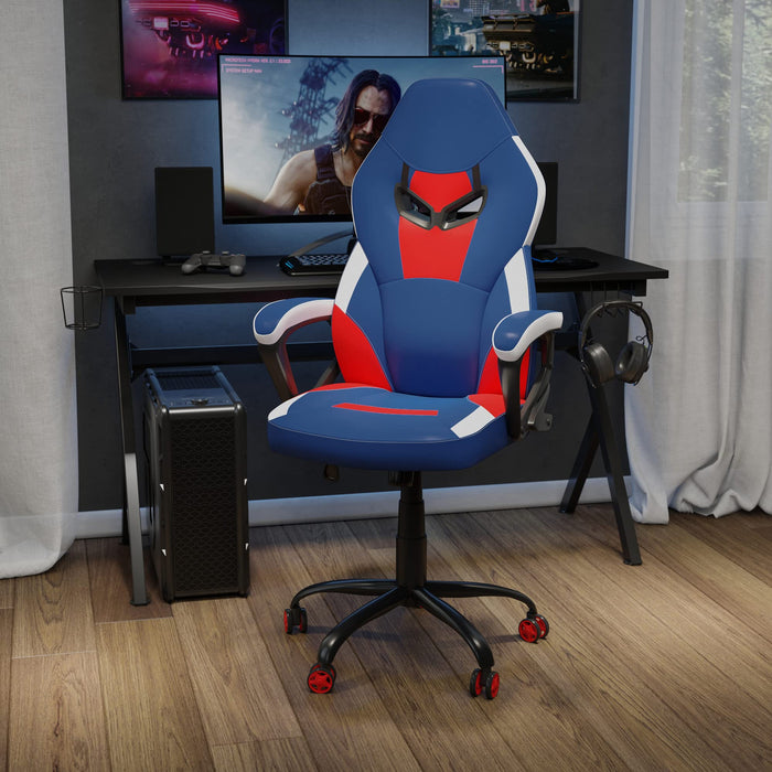 Flash Furniture Stone Ergonomic PC Office Computer Chair - Adjustable Red & Blue Designer Gaming Chair - 360° Swivel - Red Dual Wheel Casters