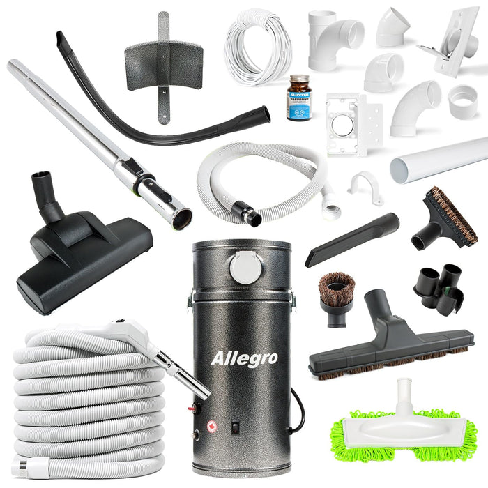 Allegro Central Vacuum Deluxe Straight Air Package & 1 Inlet Installation Kit for RVs Campers Trailers Yacht