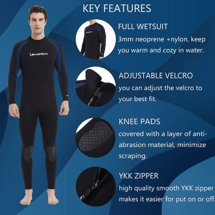 Lemorecn Wetsuits Jumpsuit Neoprene 3/2mm Full Body Diving Suit(3031,L)