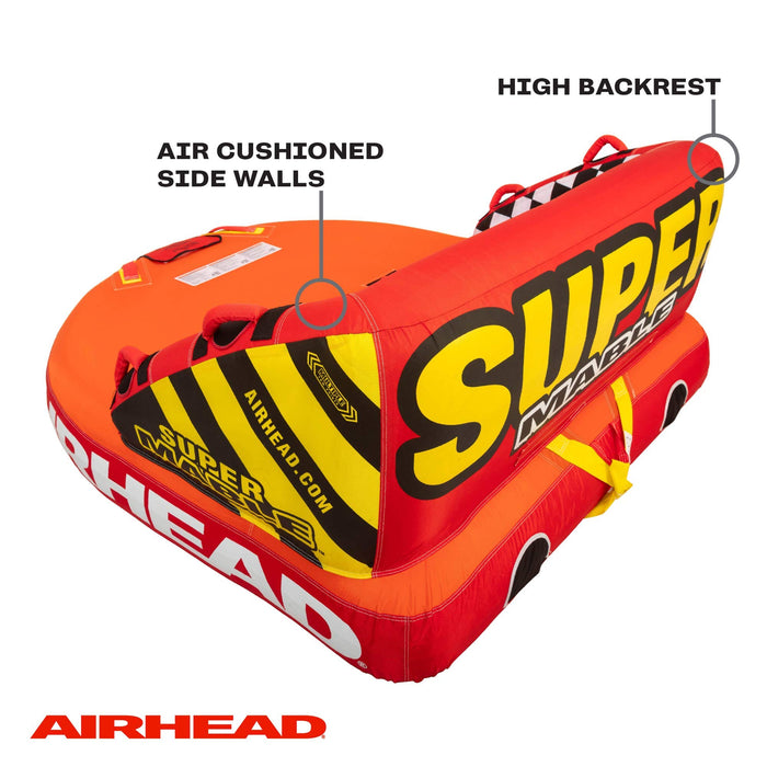 Airhead Super Mable Towable Tube | 1-3 Rider Towable Tube for Boating and Water Sports | Dual Tow Points | Full Nylon Cover | EVA Foam Pads | Patented Speed Valve | Boat Tubes and Towables