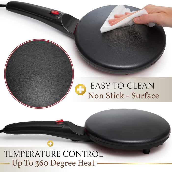 Moss & Stone Electric Crepe Maker With Auto Power Off, Portable Crepe Maker & Non-Stick Dipping Plate, On/Off Switch, Nonstick Coating & Automatic Temperature Control, Pan Apo