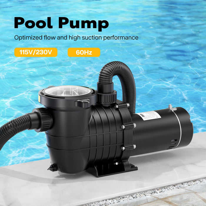 VIVOHOME 2.0 HP 6800 GPH Powerful Copper Motor Self Primming Dual Voltage in/Above Ground Swimming Pool Pump 1.5" & 2.0'' Inlet Energy Saving w/Strainer Basket