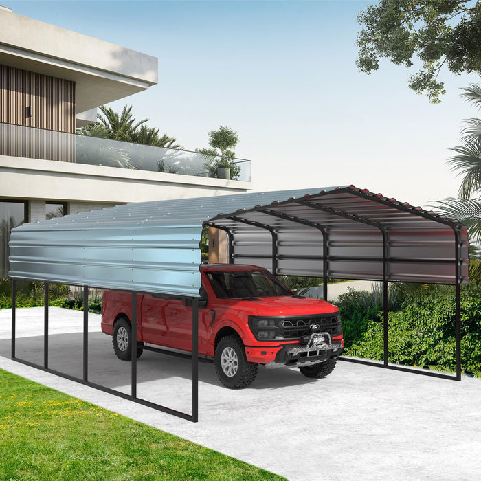 EROMMY 12x20 FT Metal Carport, 12' x 20' x 8.6' Heavy Duty Carport Canopy with Galvanized Metal Roof and Frame for Pickup, Boat, Car and Tractors