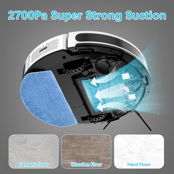 Tikom Robot Vacuum and Mop, G8000 Robot Vacuum Cleaner, 2700Pa Strong Suction, Self-Charging, Good for Hard Floors, White