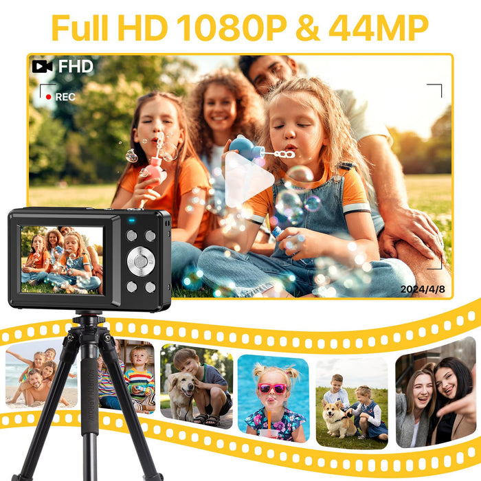 Digital Camera, FHD 1080P Digital Camera for Kids with 32GB SD Card Compact Point and Shoot Camera 16X Zoom Anti Shake Portable Cameras Small Camera for Teens Boys Girls Seniors with Best Wishes Card