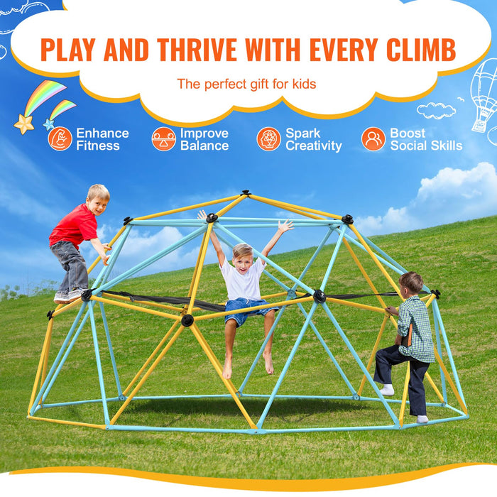 VEVOR Climbing Dome, 10FT Geometric Dome Climber with Hammock and Swing, Jungle Gym Supports 750LBS and Easy Assembly for Kids 3 to 10 Years Old, with Climbing Grip, Outdoor Backyard Play Equipment