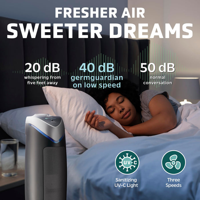 GermGuardian Air Purifier with HEPA 13 Filter, Removes 99.97% of Pollutants, Covers Large Room up to 743 Sq. Foot Room in 1 Hr, UV-C Light Helps Reduce Germs, Zero Ozone Verified, 22”, Gray, AC4825E