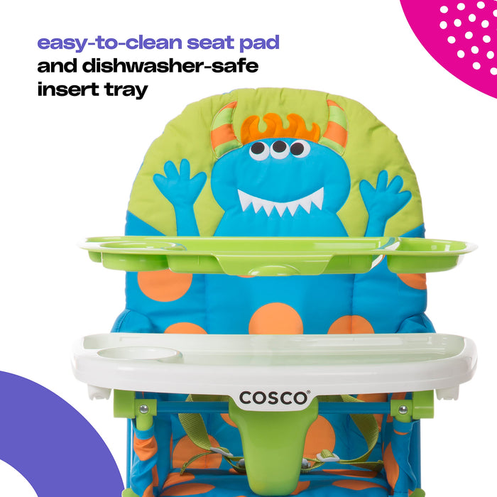 Cosco Simple Fold Deluxe High Chair with 3-Position Tray, Monster Syd