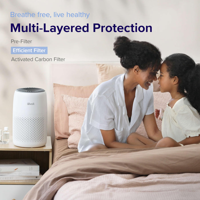 LEVOIT Air Purifiers for Bedroom Home, 3-in-1 Filter Cleaner with Fragrance Sponge for Sleep, Smoke, Allergies, Pet Dander, Odor, Dust, Office, Desktop, Portable, HEPA at Speed Ⅰ, Core Mini-P, White